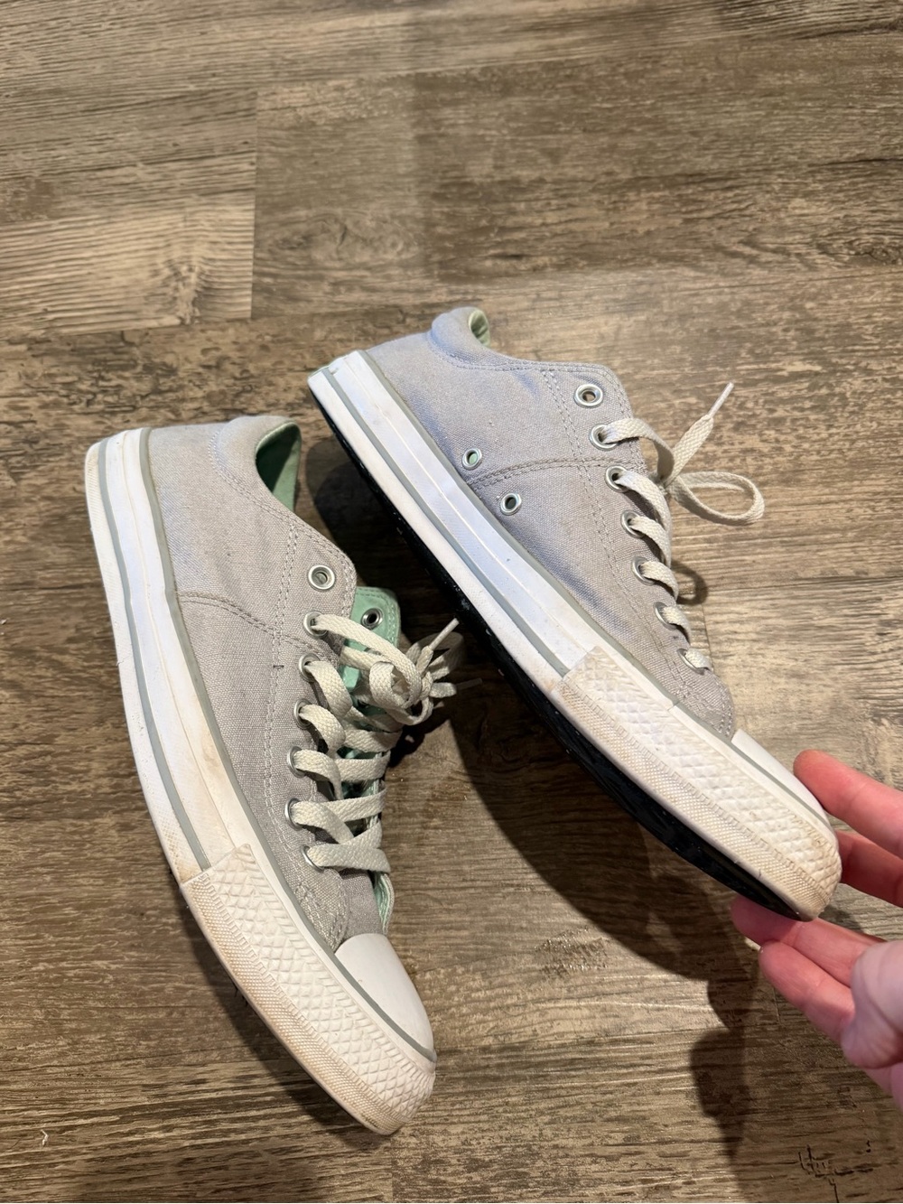 Converse Light Gray Low-Top Sneakers with Mint Interior - Picture 3 of 7